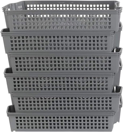 Ggbin Plastic Basket for Organizing, Grey Basket Trays, Set of 6