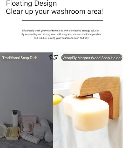 Magnetic Wooden soap Holder for Shower Wall, Storage for Soaps & Beard Shampoo Bars - Wooden soap Dish Dispenser Bathroom Kitchen & Shower