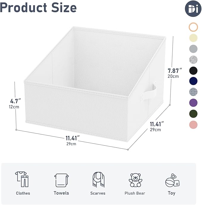 DIMJ Closet Storage Bins 6 Pack - Fabric Trapezoid Organizer Bin, Foldable Storage Baskets for Shelves, Closet Shelf Organizer, Clothing Storage Box for Toys, Books, Towel, Clothes, White