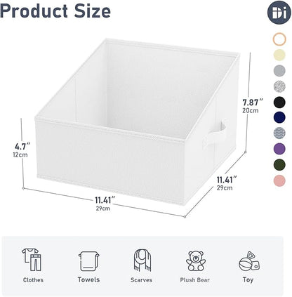 DIMJ Closet Storage Bins 6 Pack - Fabric Trapezoid Organizer Bin, Foldable Storage Baskets for Shelves, Closet Shelf Organizer, Clothing Storage Box for Toys, Books, Towel, Clothes, White