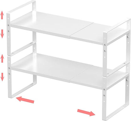 Jojocross Expandable Stackable Spice Rack Cabinet Shelf Organizer in Cabinets Shelves Kitchen Cupboard Organization Stack up Racks Pantry Countertop Storage Medium/White 2 Packs