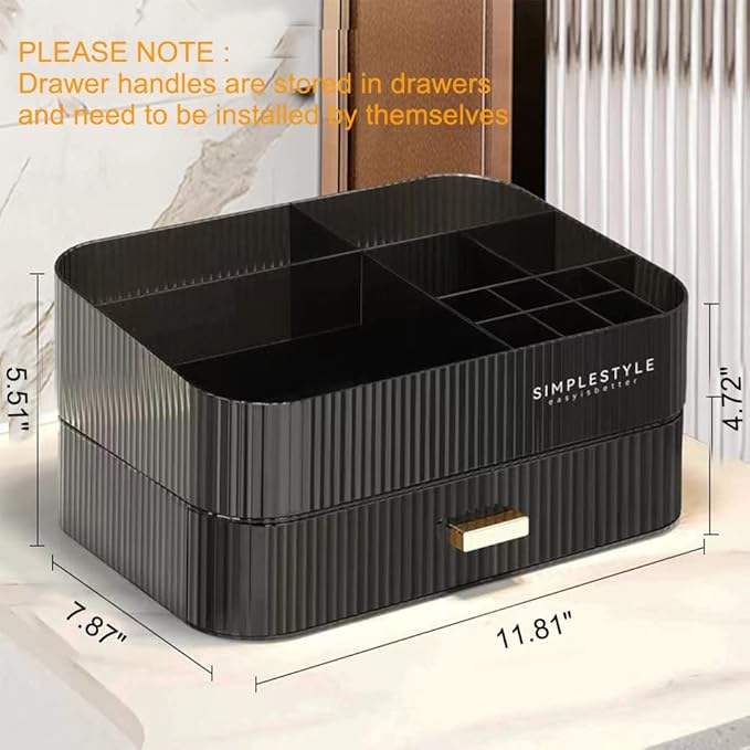 Makeup Organizer with Stackable Drawers, Bathroom Vanity Organizers and Storage, Ideal for Desk and Dresser Countertops, Great for Cosmetics, skincare, Lipsticks, Nail Care -Black