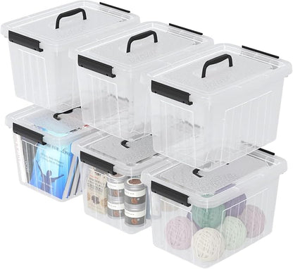 12 Quart Clear Storage Bins with Latching Lids, Stackable Plastic Containers with Handles for Organization, 6-Pack