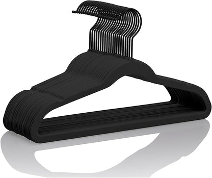 MIZGI Kids Velvet Hangers,Non-Slip Big Kids Hangers,14 Inch Hangers for Youth,Teen Clothes,Pack of 50（Black/Black）