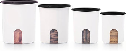 Tupperware One Touch Reminder Canisters 4 Canister Food Storage Set in White & Black, Dishwasher Safe and BPA Free, (4 Containers, 4 Lids)