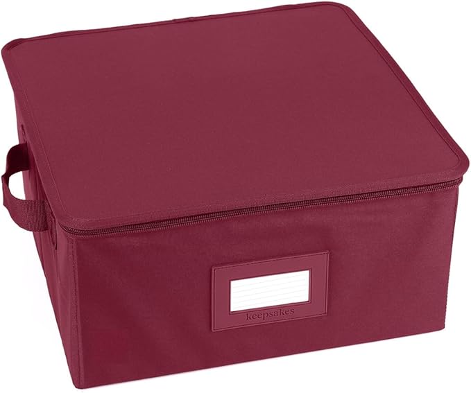 Platter Serveware Storage Box - Durable Polyester, Dual Zippers, Carrying Handles, ID Window, Kitchen Storage, Scarlett Red