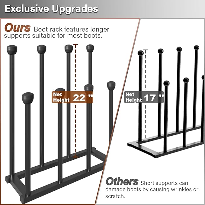 22.5 Inches Free Standing Shoe Racks, Tall Black Metal Boot Rack Organizer for 4 Pairs, Knee-High Boot Storage Shelf for Closet, Bedroom, Entryway, Hallway, Black