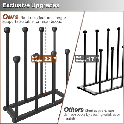 22.5 Inches Free Standing Shoe Racks, Tall Black Metal Boot Rack Organizer for 4 Pairs, Knee-High Boot Storage Shelf for Closet, Bedroom, Entryway, Hallway, Black
