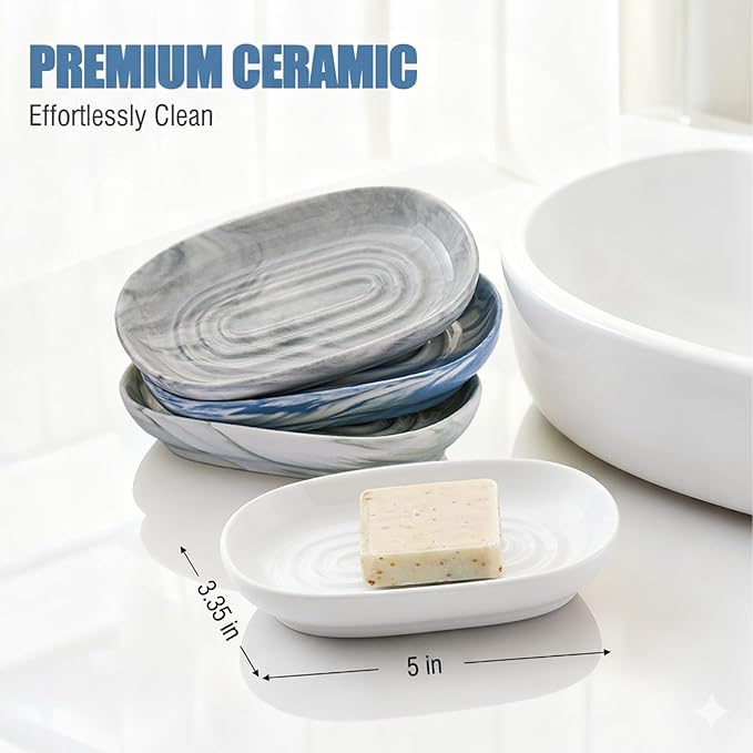 OTHIX Ceramic White Soap Dish for Shower & Bathroom Sink, Decorative Bar Soap Holder for Kitchen, Cute Soap Dishes Tray for Sponges, Jewelry (White)