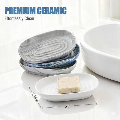 OTHIX Ceramic White Soap Dish for Shower & Bathroom Sink, Decorative Bar Soap Holder for Kitchen, Cute Soap Dishes Tray for Sponges, Jewelry (White)