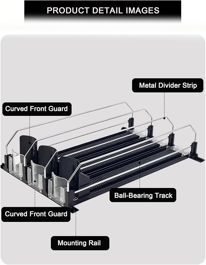 Fridge Automatic Can Dispenser Drink organizer for fridge Grab-and-Go, Auto-Restocking(6.5 x 34 cm)