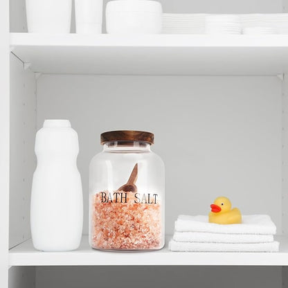 BKYFPQ 2Pcs 74 oz Glass Bath Salts Jar,Bath Salt Container with Wooden Lid and Scoop,Bathroom Organizers and Storage,for Bathroom Bath Decor,Home Decor,Bathtub Accessories for Women