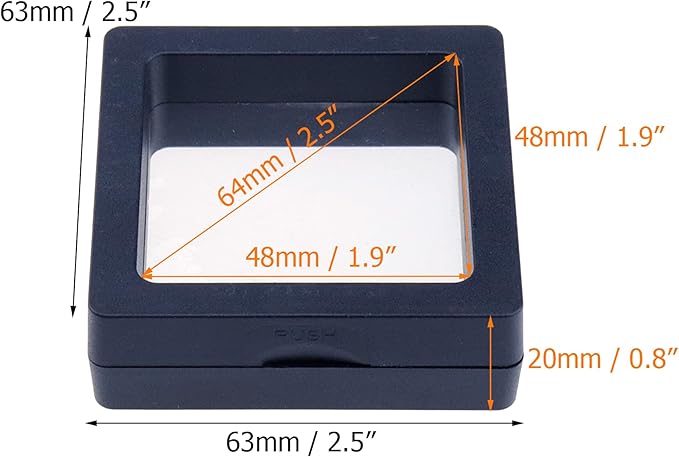 Coshar 20PCS 3D Floating Frame Coin Display Case, Clear PE Jewelry Storage Box, 3D Floating Storage Frame Holder for Jewelry Rings Challenge Coins Medallions Collectibles, Black, 2.5" x 2.5" x 0.8"