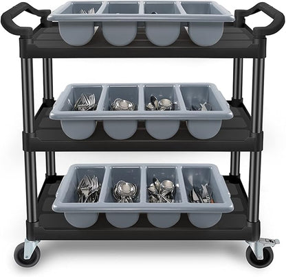 Sandmovie Commercial Plastic 4-Compartment Cutlery Bin, Gray, 4-Pack