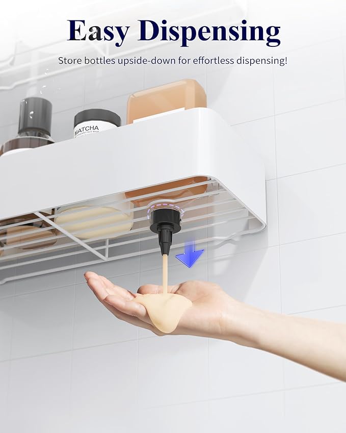 Kitsure Shower Caddy - 2 Pack Adhesive Shower Organizer, Rustproof Metal Shelves, No-Drill Bathroom Organizers and Storage, White, Large
