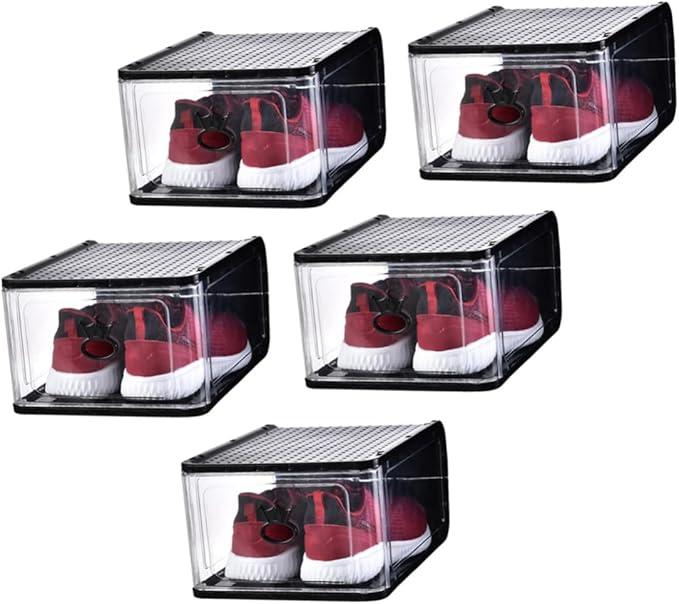 LABRIMP 5pcs Shoe Boxes Stackable Storage Cases Loop Thicken Plastic for Home Organization