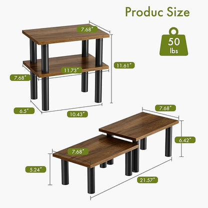 Cabinet Organizer Shelf, 2 Tier Countertop Spice Rack for Kitchen Counter, Seasoning Organizer with Wood-Grain Shelves, Kitchen Countertop Organizer for Spices, Sauces and Small Items (2 Pcs, Brown)