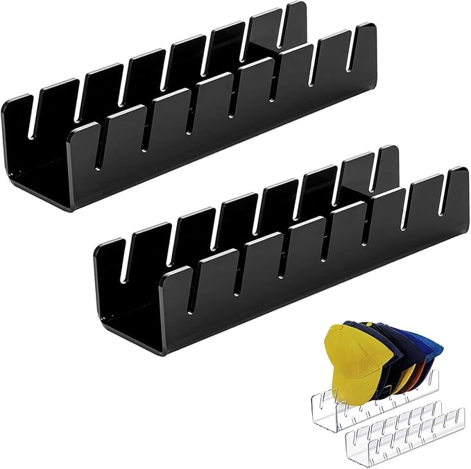 2X acrylic baseball hat display rack, storing 14 baseball caps, suitable for baseball caps in living rooms, bedrooms, wardrobes, and dressing tables,No need to install acrylic hat organizer (black)