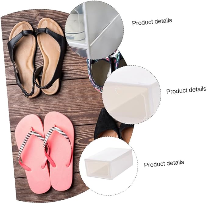 6pcs Large Capacity Plastic Shoe Organizer Boxes with Flip- Design, Stackable Storage Cases for Home Closet Shoes, Pearl White