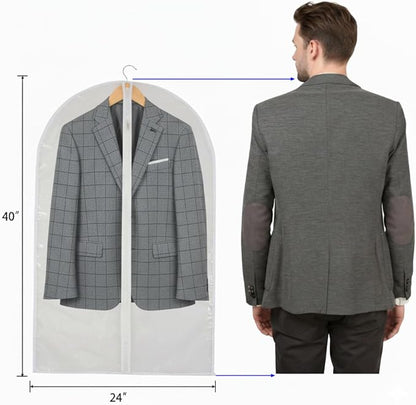 40” All Clear Garment Bags for Travel - PEVA Waterproof Suit Cover with Zipper for Hanging Clothes, Dresses, Coats - Durable Dresser for Closet Storage, Dustproof & Moisture Resistant - 40''/6 Pack
