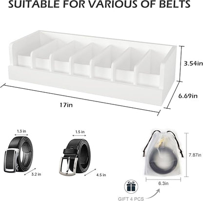 Belt Organizer for Drawer - Bamboo Belt Storage Organizer | Belt Rack for Closet Wall Mount Men Women Tie Sock Bra Scarf Ribbon(White, 7 Grids)