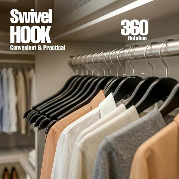 Utopia Home Premium Wooden Hangers 30 Pack - Durable & Slim Coat Hanger - Suit Hangers with 360-Degree Rotatable Hook - Wood Hangers with Shoulder Grooves (Black)