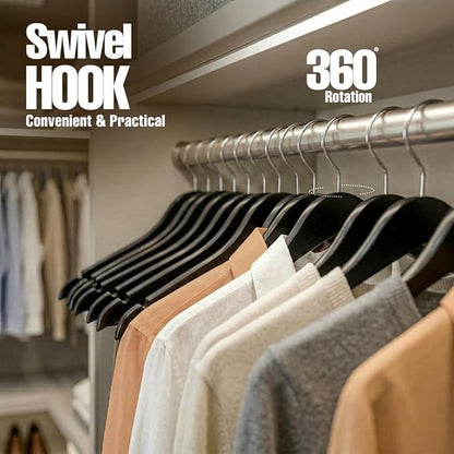 Utopia Home Premium Wooden Hangers 30 Pack - Durable & Slim Coat Hanger - Suit Hangers with 360-Degree Rotatable Hook - Wood Hangers with Shoulder Grooves (Black)