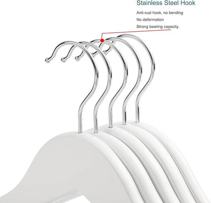 Wooden Colthes Hangers, Nature Color with Shoulder Notches Suitable for Slip Dresses,Shirts, Blouses,Coats,360° Rotating Silver Hook Solid Wood Hanger 20 Pack (White)