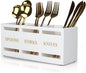 Ayiaren Wood Flatware Silverware Caddy White Cutlery Holder Kitchen Utensils Holder for Party Wooden Silverware Organizer for Countertop Knife Spoon and Fork Holder Table Utensil Caddy Organizer