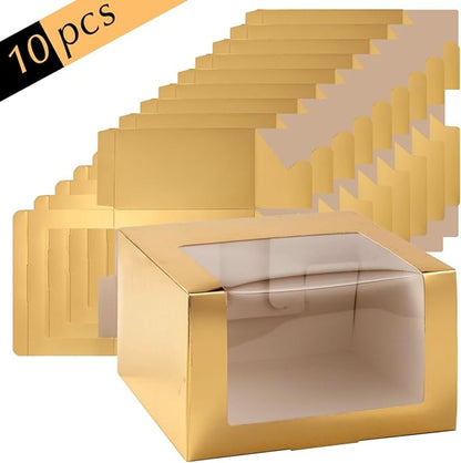 LADYBRO Gold Gift Boxes with Window Display for Hat Storage Containter for Baseball Caps (Fitted, Snapbacks, Trucker), 7.8" x 7.8" x 4.8", 10 Pack