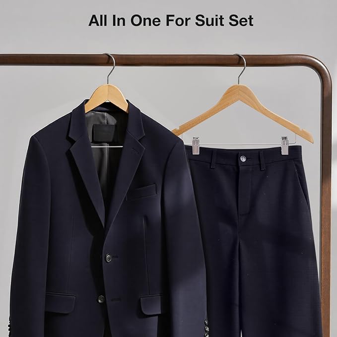 Wooden Hangers with Clips 12 PCS Pants Hangers with Clips,Smooth Solid Wooden Pants Hanger,360 Swivel Hooks & Adjustable Clips,for Jeans,Skirt,Suit,Shorts,Scarf
