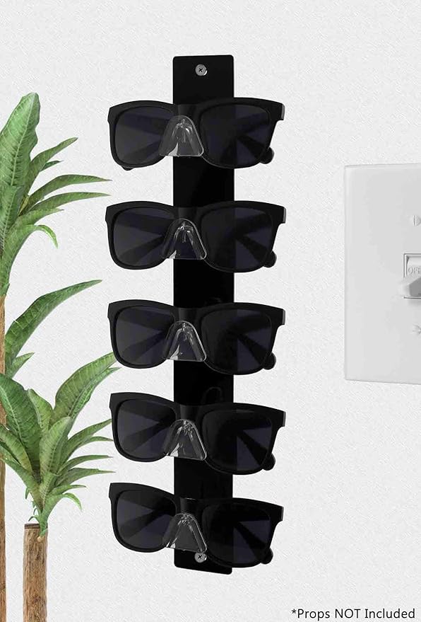 Marketing Holders Eyeglass Holder 5 Pair Black Acrylic Wall Mount With Hanging Hardware Sunglasses Eyewear Display Reading Bifocals Frames Rack Spectacles Shades Keeper