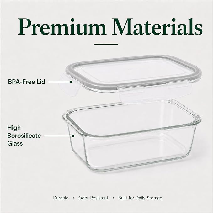 2 Pack 63oz Large Glass Storage Containers with Lids Big Meal Prep Food Container Set for Storing food, vegetables or fruits, BPA Free, Freezer Dishwasher Oven Safe (gray)