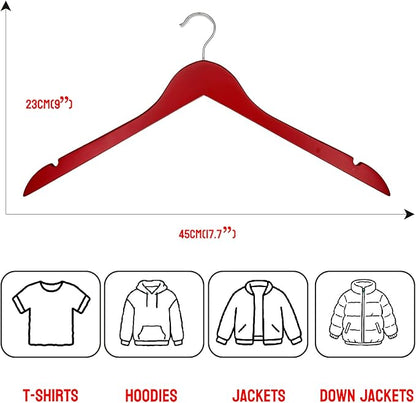 Passionate Red Wooden Hangers 20 Pack for Adults Heavy Duty Non-Slip Clothes Hangers, Colorful Wood Hangers Pack of 20 Sturdy Coat Hangers for Men Women Shirts Pants Coats Assorted Colors (RED)