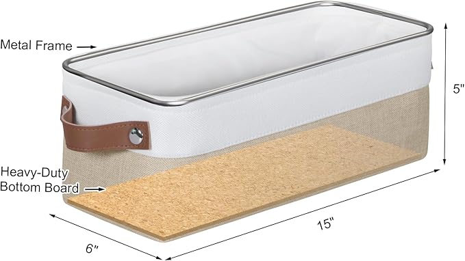 Small Fabric Storage Bins, 15x6x5 inch Narrow Storage Baskets 4-Pack Long Storage Basket for Organizing with Handles, Decorative Basket for Closets, Shelves, Toilet Paper, Beige