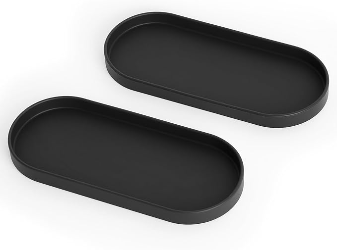 Lazy K Silicone Tray - Small Vanity Tray Organizer - Spoon Rest Holder - Kitchen Sink, Bathroom, Multi-Purpose Modern Counter Organizer (Black)