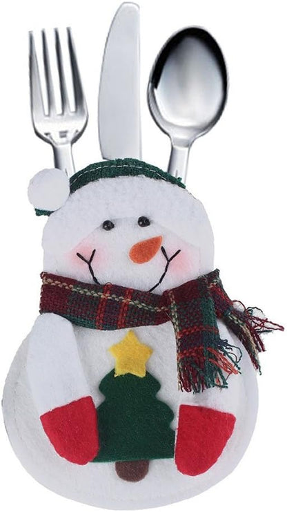 8Pcs Christmas Tableware Holders Set, White Snowman Knife and Fork Bags Covers for Thanksgiving New Year Christmas Party Decorations Xmas Dinner Table Decor Ornaments (White)