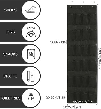 Shoe Organizer Door Hanger 24 Mesh Pocket over the Door Shoe Organizer Space Saving Hanging Storage Holder with Hooks 64x19 Inch Black