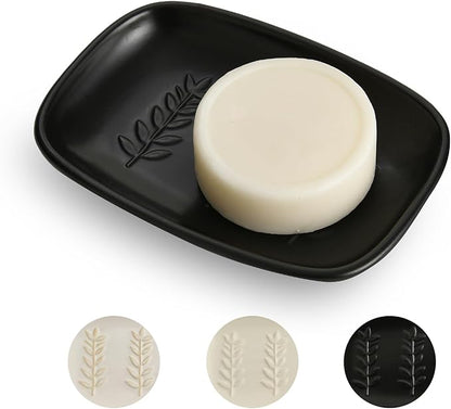 Ceramic Soap Dish for Bathroom, Bar Soap Holder with Elevated Ridges - Keeps Soap Dry, Premium Porcelain Dish, Elegant Modern Decor for Vanity Sink, Shower (Black)