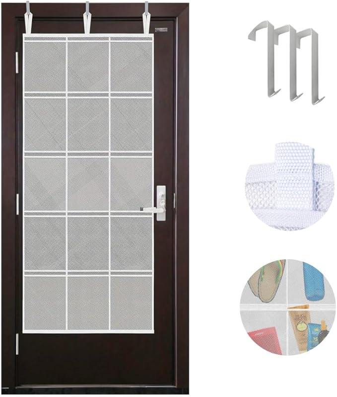 Large Mesh Over-the-Door Organizer – 15-Pocket Hanging Storage for Cruise, Home, Closet, or Bathroom (24"x60")