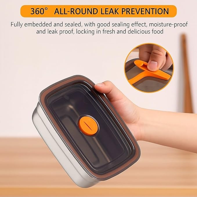 BYKOINE1000ml & 1500ml Stainless Steel Food Storage Containers | 316 Food Grade Fridge storage container Leakproof & Portable Kitchen Organizer | Freshness Locking, Microwavable & Freezer Safe