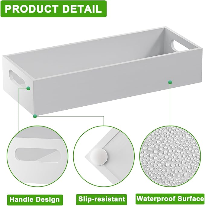 VITVITI Bamboo Toilet Paper Holder Storage, Bamboo Tray for Bathroom with Handle, Toilet Paper Tray Basket Tissue Holder Organizer Container for Back Toilet Tank, White