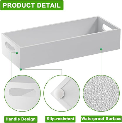 VITVITI Bamboo Toilet Paper Holder Storage, Bamboo Tray for Bathroom with Handle, Toilet Paper Tray Basket Tissue Holder Organizer Container for Back Toilet Tank, White