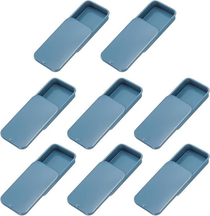uxcell 8Pcs Slide Top Tin Containers, Mini Metal Empty Tins Box with Sliding Lids, 2.4"x1.3"x0.4" Rectangular Storage Organizers for Lip Balm, Solid Perfume, Small Items, Dark Blue