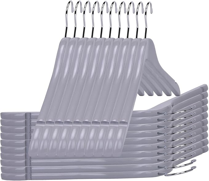Quality Semi Curved Grey Wooden Suit Hangers, 80-Pack Smooth Finish Solid Wood Coat Hanger with Swivel Hook, Jacket, Pant, Dress Clothes Hangers Gray, 80