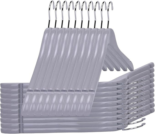 Quality Semi Curved Grey Wooden Suit Hangers, 80-Pack Smooth Finish Solid Wood Coat Hanger with Swivel Hook, Jacket, Pant, Dress Clothes Hangers Gray, 80
