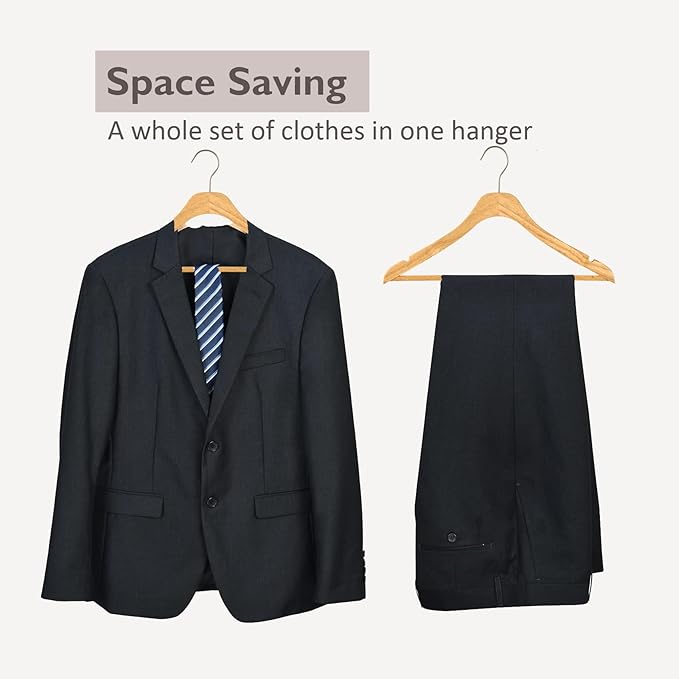 Wooden Natural Slim Solid Wood Coat Hangers,16.7inch Ultra Thin Space Saving Wooden Adult Hangers,Clothes 20 Pack Heavy Duty Suit with Pant Bar for Jacket Shirt Suit Pants