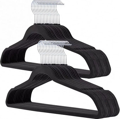 Velvet Clothing Hangers, Non Slip Ultra Slim Space Saving Design, 360 Degree Swivel Hook, Heavy Duty for Suits Coats Pants Dresses, 50 Pack Black