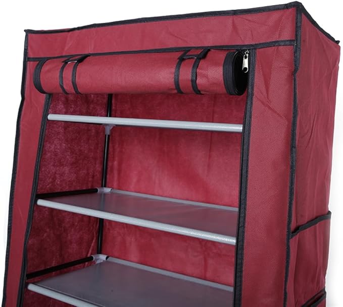 63" The Large Shoe Rack with dust Cover Shoe Rack with Covers on The 10-Floor Non-Woven Shoe Cabinet is Used for Closet, Bedroom and Garage, (Wine)