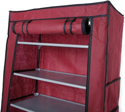 63" The Large Shoe Rack with dust Cover Shoe Rack with Covers on The 10-Floor Non-Woven Shoe Cabinet is Used for Closet, Bedroom and Garage, (Wine)